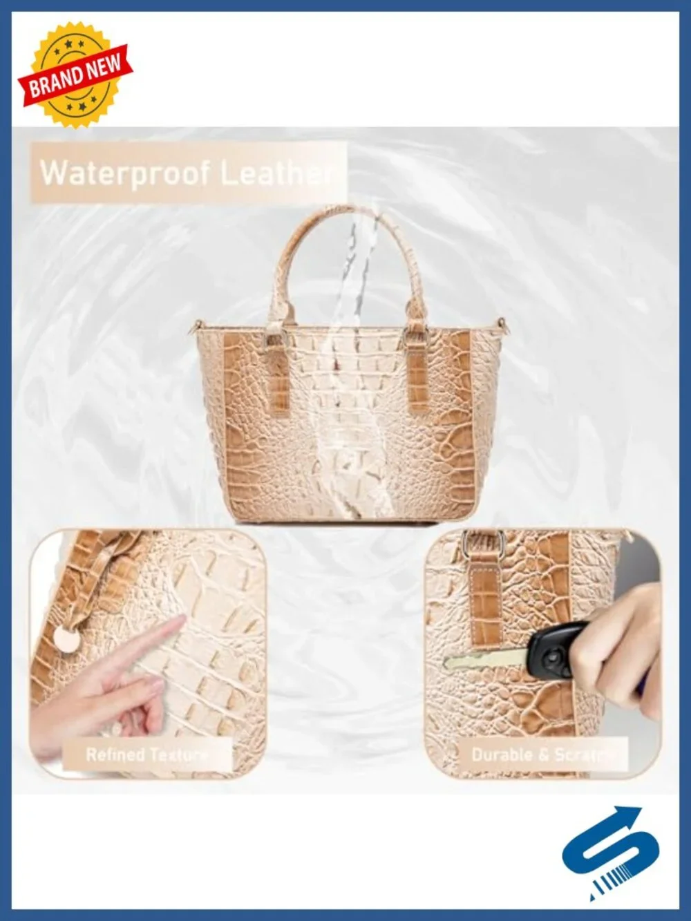 Crocodile Embossed Faux Leather Tote Satchel Purse Crossbody Work Bag